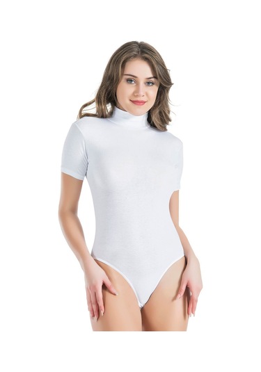 Yarım Kol Boğazlı Çıtçıtlı Kadın Body 325 Beyaz
