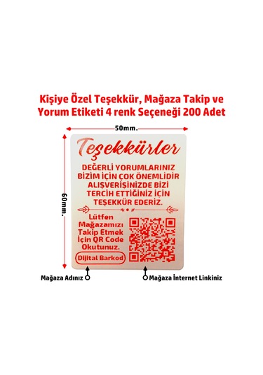 Kişiye Özel Teşekkür Kart Etiketi, Mağaza Takip, Yorum 6x5 200 A