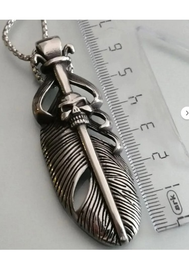 Kafatası Detaylı Gotik Paslanmaz Çelik Tüy Kurukafa Erkek Kolye