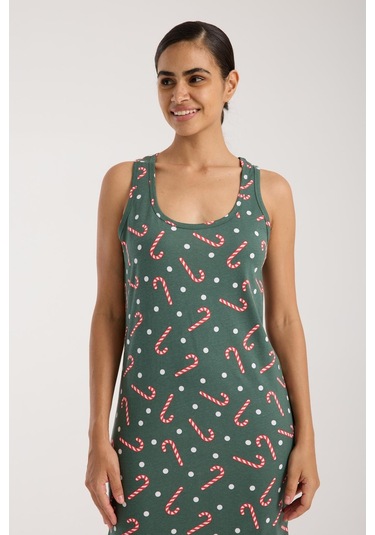 Akbeniz Kadın Kalın Askılı Yırtmaçlı Uzun Yeşil Gecelik Yeşil