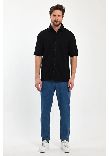 Erkek Önü Düğmeli Rahat Kalıp Nefes Alabilen %100 Pamuk Gömlek Siyah