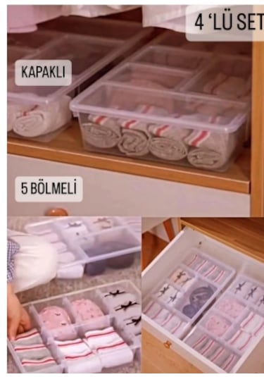 4 Adet Luna Çekmece Içi Düzenleyici Kemer Çorap Kravat Iç Çamaşır Şeffaf