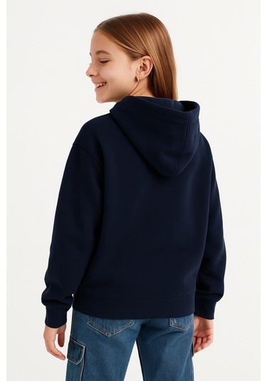 Kız Çocuk Basic Fermuarlı Kapüşonlu Okul Sweatshırt G2025-3-2 Lacivert