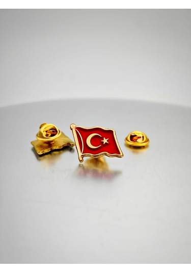2 Adet Türk Bayrağı Gold Yaka Rozeti Altın