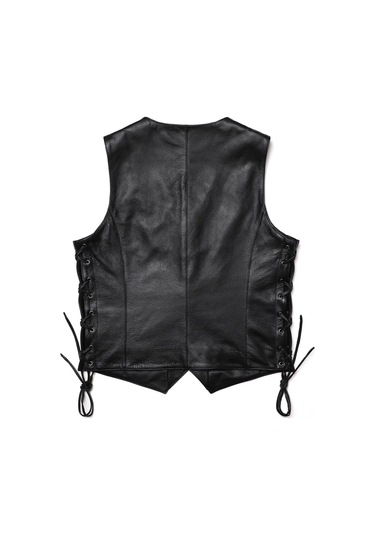 Yanları Deri Ip Bağlamalı Zik Yelek Hakiki Deri