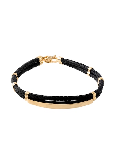 Cenova Kuyumculuk 14 Ayar Altın Çift Kordonlu Siyah Kauçuk Erkek Bileklik Siyah