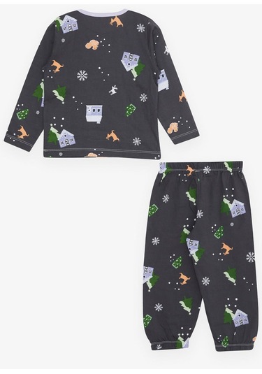 Breeze Kız Bebek Pijama Takımı Yılbaşı Temalı 9 Ay-3 Yaş, Antrasit-antrasit Antrasit