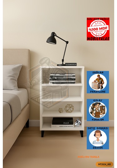 Tamamı Mdf 4 Raflı Siyah Ayaklı Modern Dergilik/kitaplık