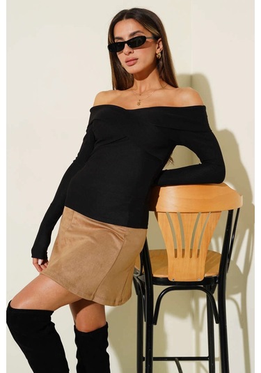 Madonna Çapraz Yaka Bluz Siyah T4331 Siyah