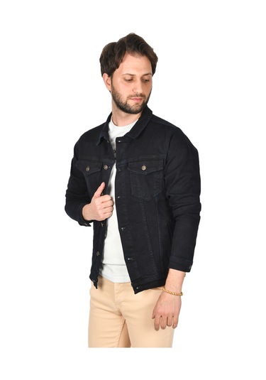 Deepsea Erkek Lacivert Slim Fit Likralı Kot Ceket Jean Ceket 2201007 False Lacivert