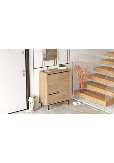 Lidya Ayakkabılık Çok Amaçlı Dolap 3 Kapaklı Metal Ayaklı Sepet Kahverengi