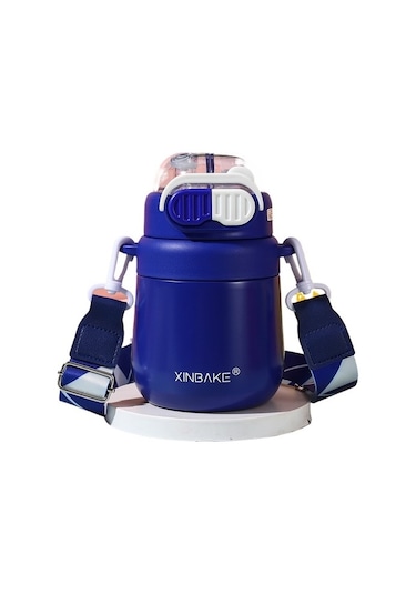 316 Paslanmaz Çelik Termos Kupa Büyük Göbek Kupası Taşınabilir Su Bardağı Üniversite Öğrencisi Saman İle Büyük Kapasiteli Bardak Etqjvt Blue