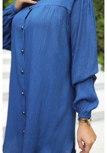 Büzgü Detaylı Tesettür İndigo Takım I Ndigo