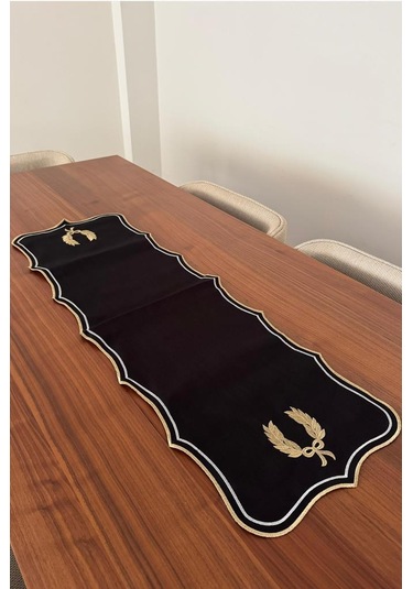 Edalım Keten Nakışlı Amerikan Servis Takımı 19 Parça Siyah Siyah