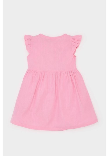 DeFacto Kız Bebek Basic Düz Kısa Kollu Flamlı Poplin Yazlık Elbise Z7402A225SMPN167