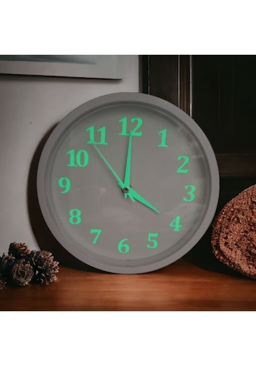 Fosforlu Gece Parlayan Beyaz Duvar Saati 4 Adet Çanta Hediyeli Beyaz