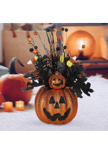 Homyl Cadılar Bayramı Heykelciği Balkabağı Saksı Heykeli 28cmx25cmx38cm