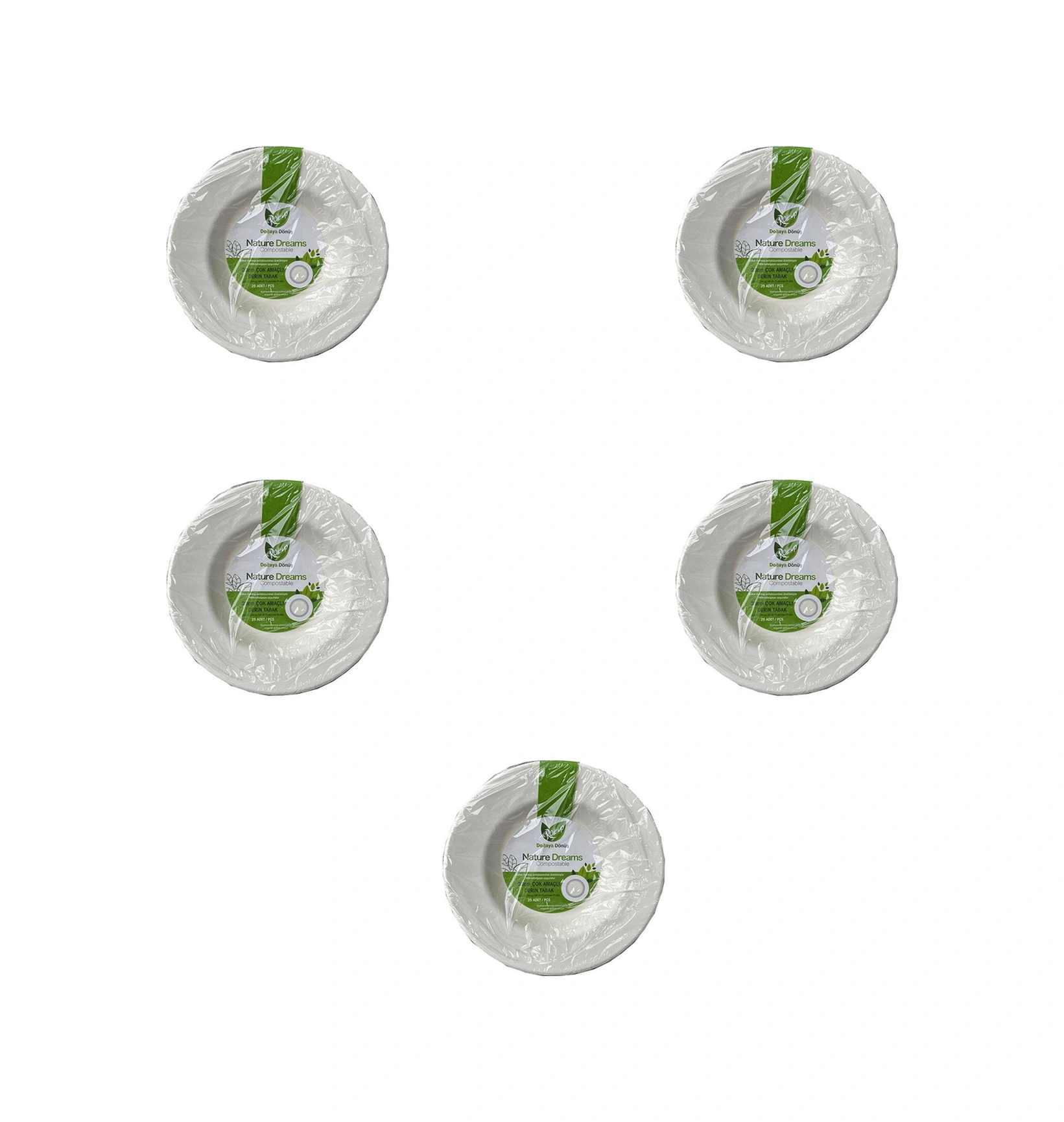 Roll-up Nature Ekolojik Karton Kağıt Parti Çok Amaçlı Çukur Derin Tabak - 23 Cm. - 125 Adet Beyaz