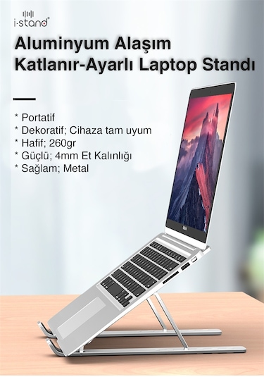 i-Stand Alüminyum Katlanabilir Taşınabilir  Ayarlı Laptop Standı
