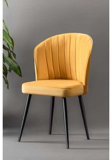 Rubi Sandalye - Babyface Sarı - Siyah Metal Ayak 2 Adet - Salon Sandalyesi / Mutfak Sandalyesi Sarı
