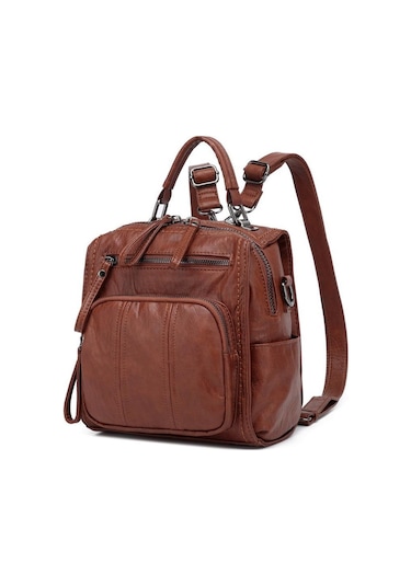 Yıkama Deri Sırt Askılı Kadın Çantası 21k Barcelona 1915 Kahve - Kahve