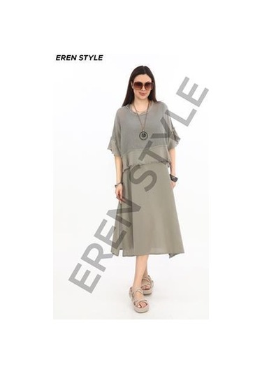 İtalyan Saçak Detaylı Müslin Keteni Yırtmaçlı Elbise - Bluz & 2'li Takım Mürdüm