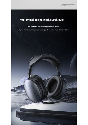 Başa Takılan Bluetooth Kulaklıklar Uzun Ömrü Katlanır Mikrofon Oyun Kulaklıkları Yüksek Ve Kulaklara Basmaz Black