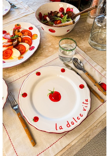 Rakle x Bengi Kurtcebe Pomodoro Stoneware 4'lü Servis Tabağı Seti 28 cm