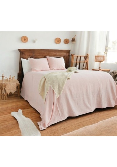 Toz Pembe El Yapımı Buldan Yatak Ortusu Ve Yastık Kılıfı Pembe