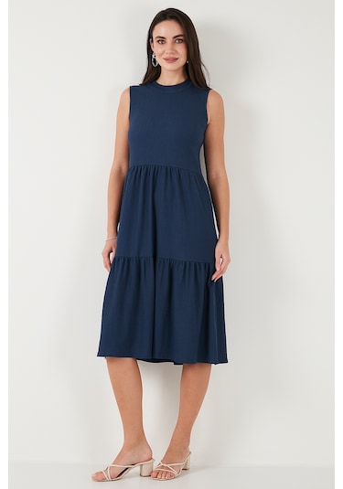 Lela Regular Fit Kolsuz Midi Bayan Elbise 5869008 Indigo