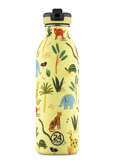 Kids Bottle Jungle Friends Pipetli Paslanmaz Çelik Çocuk Su Matarası 500 Ml Sarı