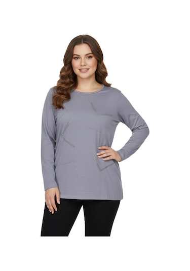 Wearon Kadın Gri Sıfır Yaka Taşlı Bluz Bgl-st05151 Gri