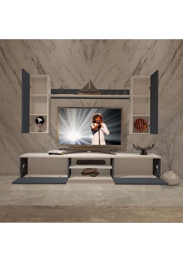 Decoraktiv Eko 5db Mdf Dvd Tv Ünitesi Tv Sehpası Beyaz - Antrasit