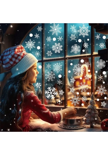 Maiyame 30 Cm 114 Adet Elektriksiz Kardan Adam Sticker, Noel Yılbaşı Pencere Dekorasyonu, Kullandıkdan Sonra Temiz Kaldırma, Sürekli Kullanım Beyaz