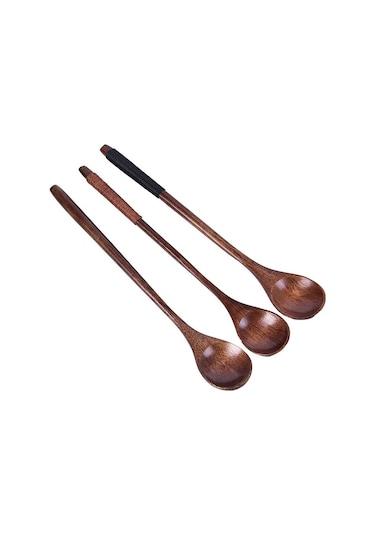 3 Tahta Kaşık Uzun Saplı Kaşık Çocuk Kaşığı Tahta Pirinç Çorbası Tatlı Kaşığı