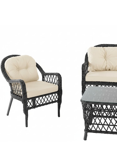 Beypazarı 2+1+1+sehpa 60 90 Baklon Bahçe Mutfak Takımı Açık Krem