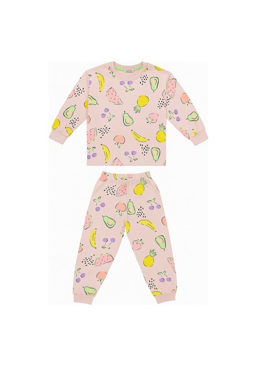 Meyve Desenli Kız Çocuk Pijama Takım Pudra