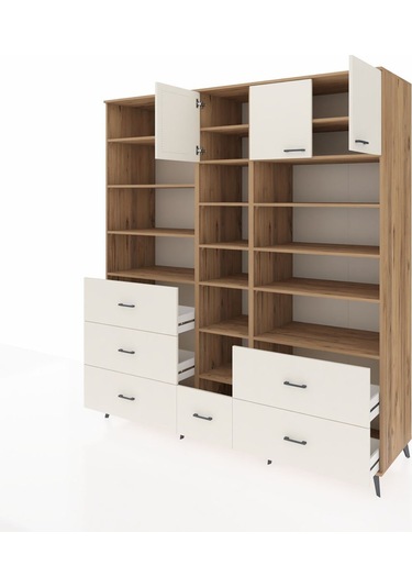 Kronos Dolap 17 Raflı 6 Çekmeceli 3 Kapaklı 220x59x243 Çam-aytaşı/aytaşı Aytası/aytası