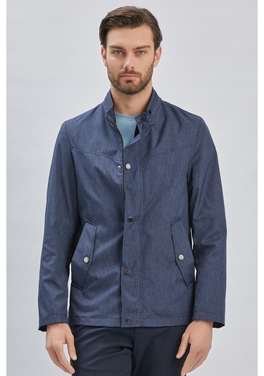 Koyu Lacivert Dik Yaka Yarım Astar Comfort Fit Rahat Kesim Casual Mont 1007240150-Koyu Lacivert