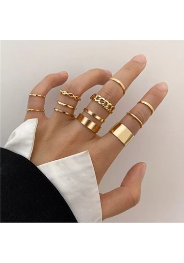 X-lady Accessories Kadın Gold 10'lu Kombin Yüzük Seti - 2897