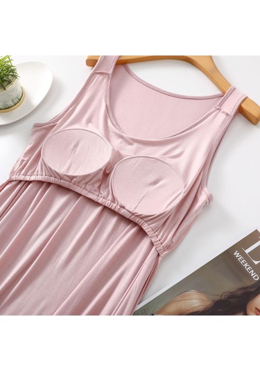 Modal Kolsuz Elbise Sütyen Yastıklı O-boyun Sundress Gevşek Ev Tekstili Elbiseler Artı Boyutu Nedensel Tank Uyku Elbisesi Açık Mavi