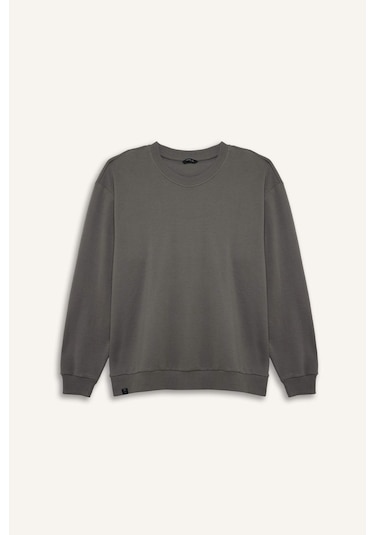 Defacto Boxy Fıt Bisiklet Yaka Pike Sweatshirt H1001ax26spgr206 Gri-gr206