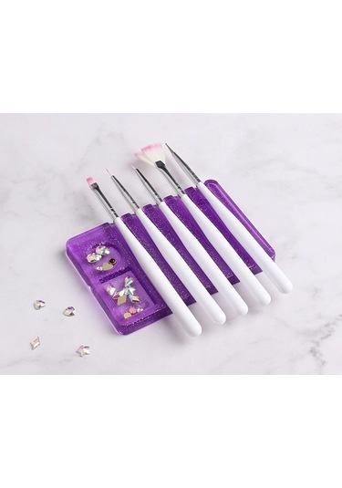 Manikür Protez Tırnak Fırça Standı Ve Renk Paleti Mor