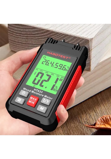 Habotest Ht633 Ahşap Nem Ölçer Pin Tipi Dijital Nem Dedektörü Lcd Arka Işık Ekranı İle Ahşap İnşaat Malzemesi İçin Ortam Sıcaklığı Ve Nem