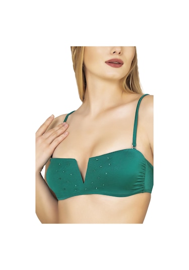 Endeep Kadın İp Detaylı Yeşil Yüksek Bel Bikini Takımı Yeşil