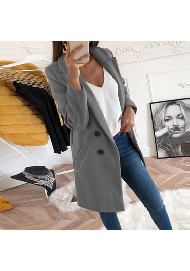 Moda Takım Elbise Yaka Slim Fit Kadın Trençkotu Gri