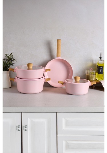 Danish Cook Pink İndüksiyon Tabanlı 7 Parça Tencere Seti Pembe