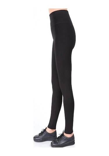 Incebelli Kadın Siyah Geniş Kemerli Çelik Örme Taytsiyahm Siyah