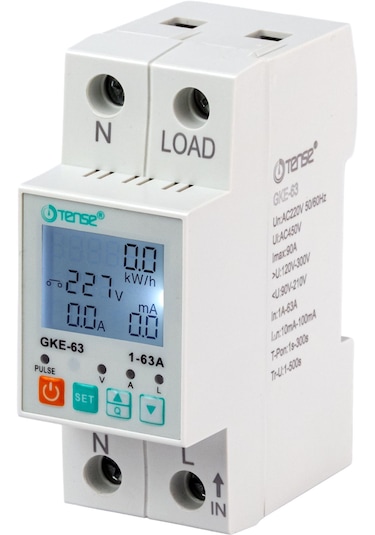 Tense Monofaze Dijital Kaçak Akım Ve Aşırı Gerilim Koruma Kw Ölçüm Rölesi 2p 63a 120v-220v-300v