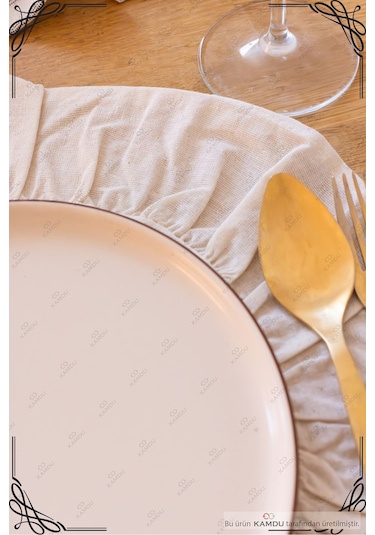 2 Adet - 40x40cm Daire Supla, Fırfırlı Amerikan Servisi, %100 Keten, Şık Tasarım Supla Bej